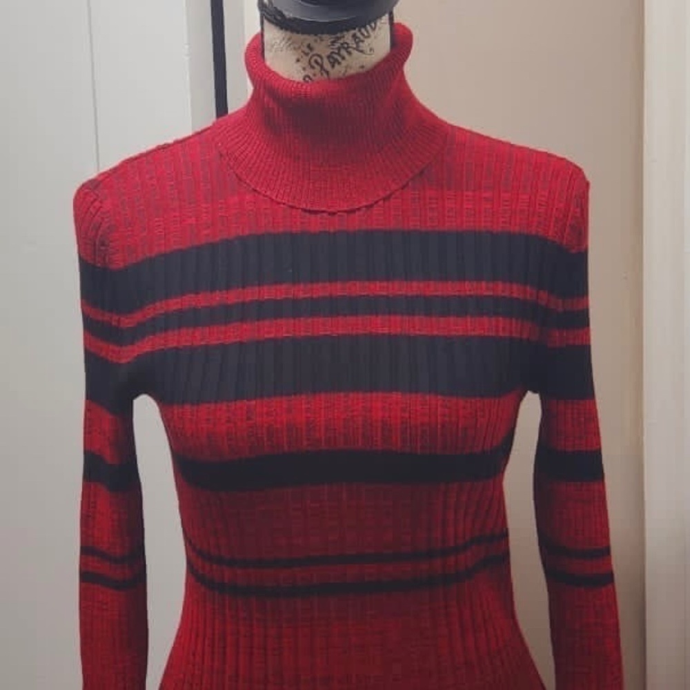 Ribbed Striped Knit Turtleneck Sweater 🌴